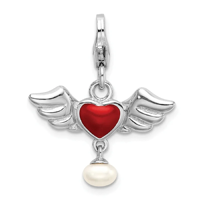 gemstone infinity necklace-Sterling Silver 34X21MM Heart with Dangling Pearl Charm