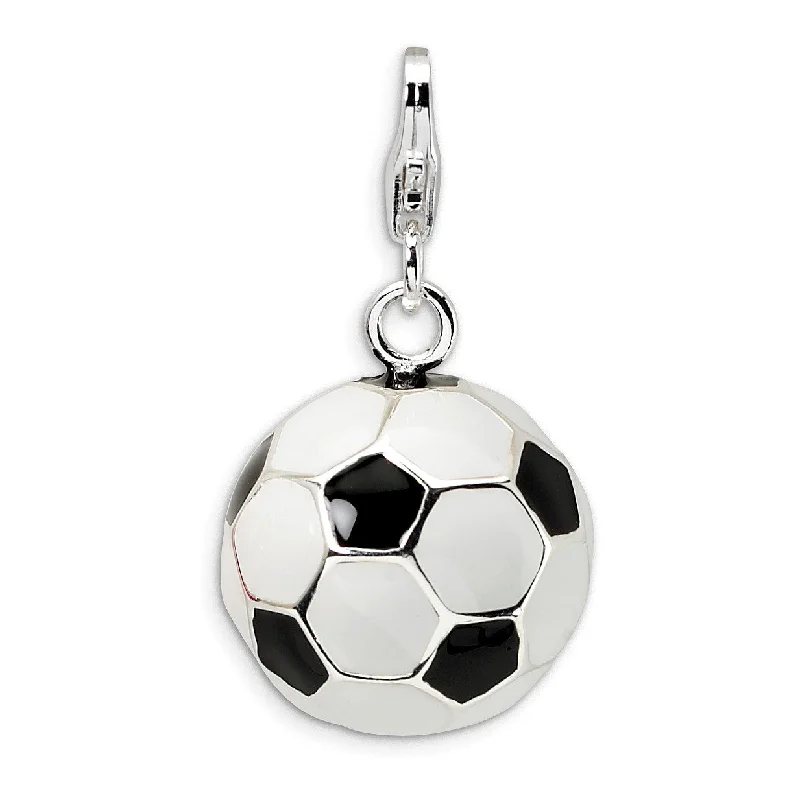 celestial necklace with stars and moon-Sterling Silver 35X13MM Soccer Ball Charm