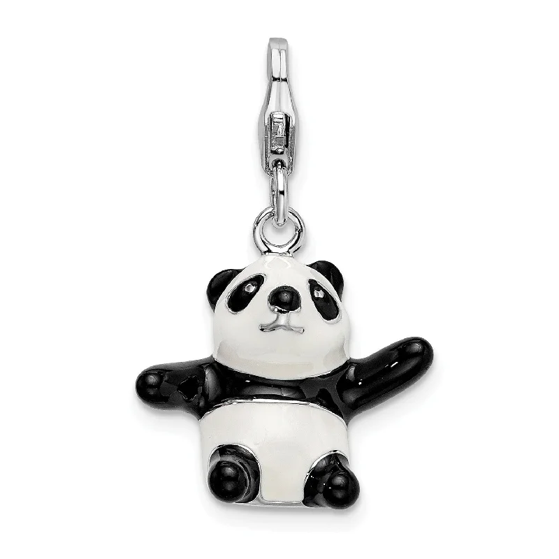 silver custom name charm necklace-Sterling Silver 36X17MM Panda Charm