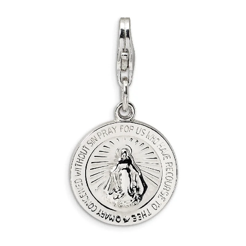 personalized oval pendant necklace-Sterling Silver 37X15MM Lobster Clasp Religious Miraculous Charm