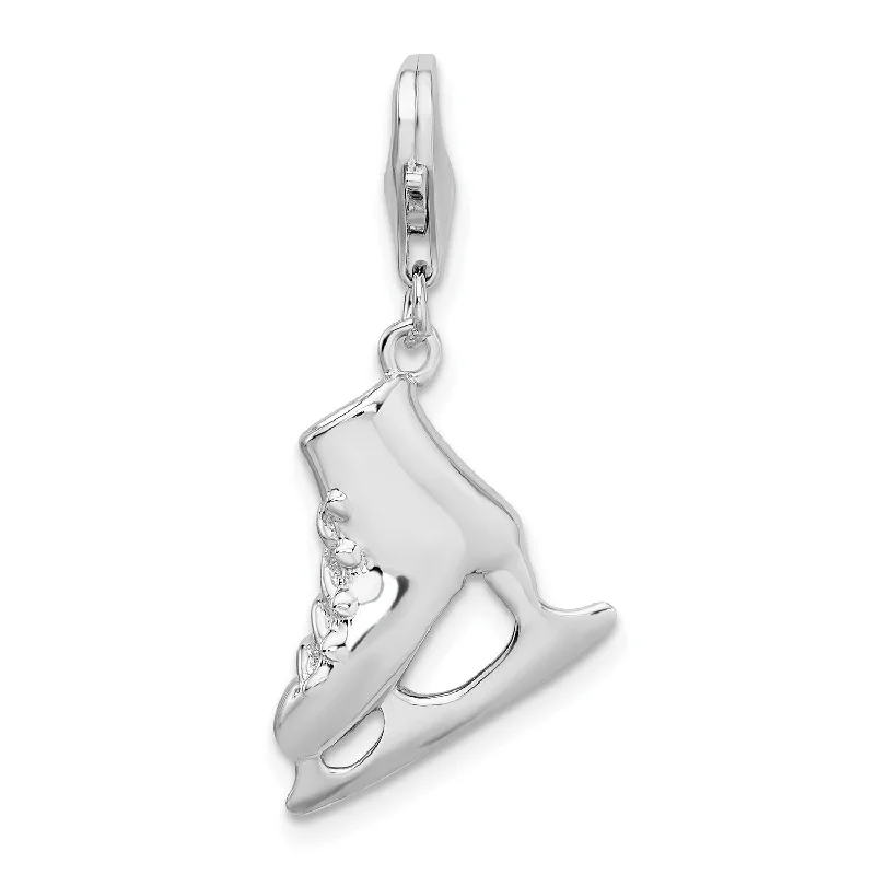 simple silver chain with pendant-Sterling Silver 40X14MM Three Dimensional Lobster Clasp Ice Skate Charm