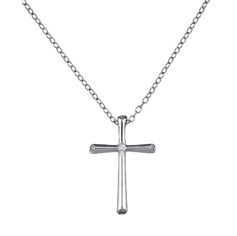 celestial moon necklace for women-Sterling Silver Diamond 18-inch Cross Pendant