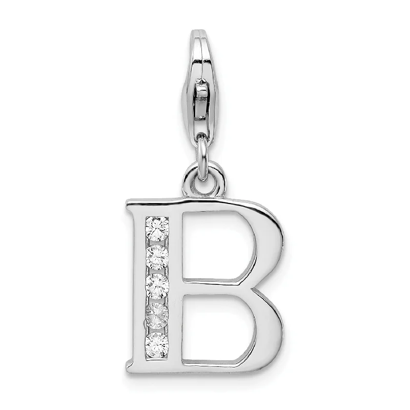 initial pendant necklace with diamond-Sterling Silver RH CZ Letter B w/Lobster Clasp Charm