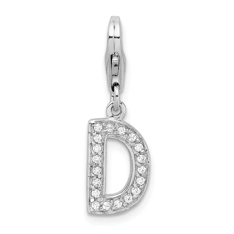 silver moonstone pendant necklace-Sterling Silver RH CZ Letter D w/Lobster Clasp Charm