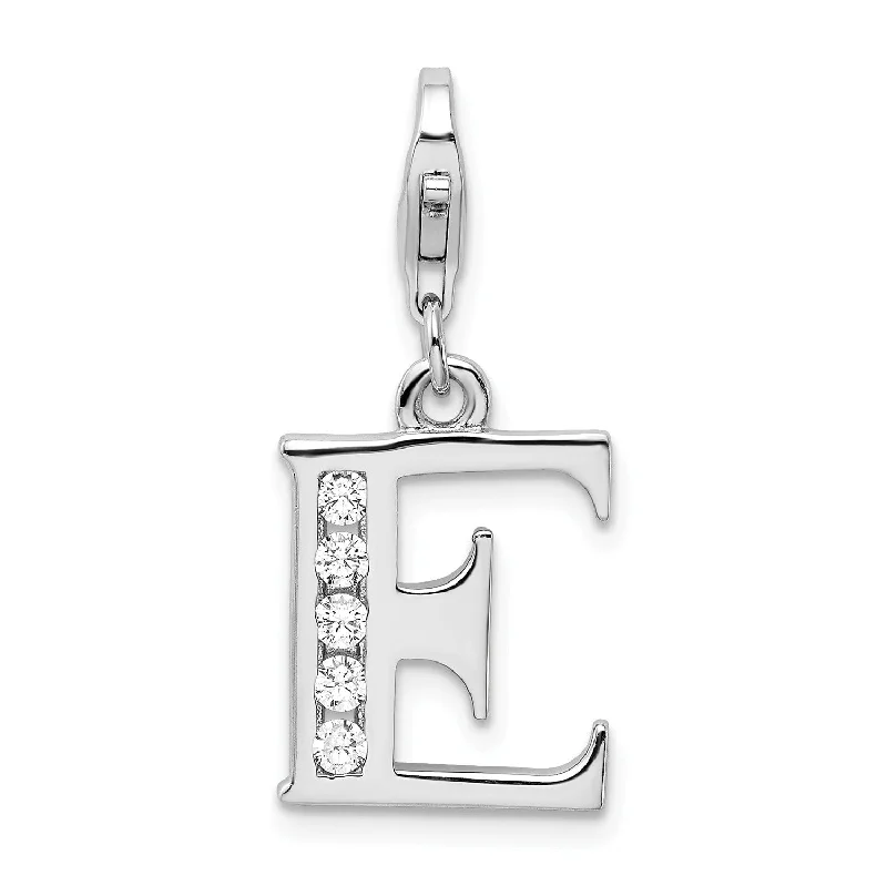 unique gold pendant necklace for women-Sterling Silver RH CZ Letter E w/Lobster Clasp Charm