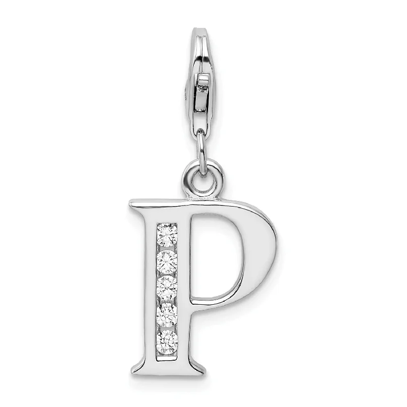 large circle pendant necklace-Sterling Silver RH CZ Letter P w/Lobster Clasp Charm