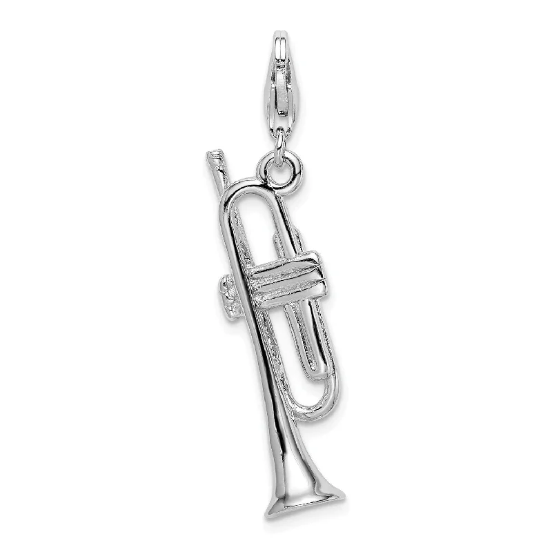 men’s infinity pendant necklace-Sterling Silver RH Polished Trumpet w/Lobster Clasp Charm