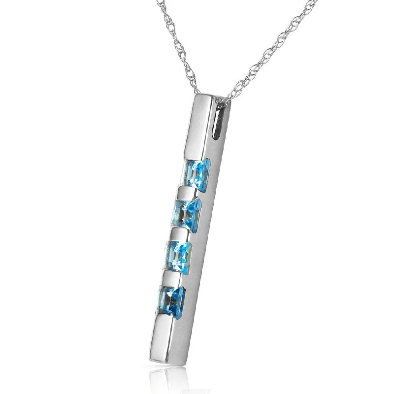 sterling silver gemstone pendant necklace-0.35 Carat 14K Solid White Gold Necklace Bar Natural Blue Topaz