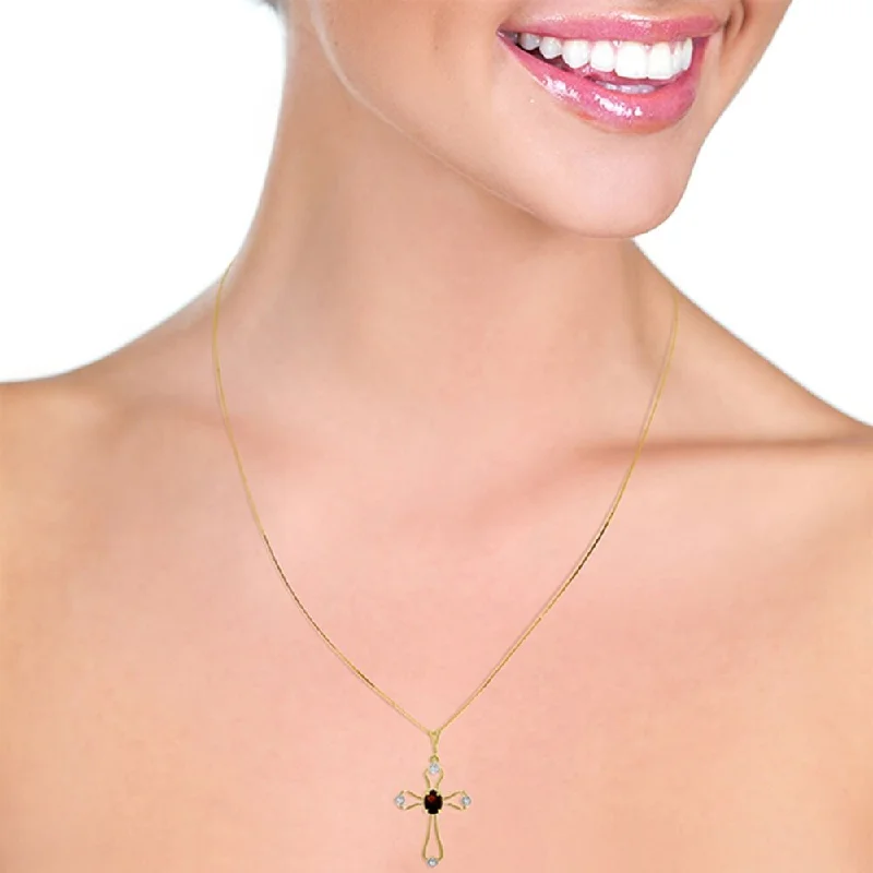 silver bar charm necklace-0.57 Carat 14K Solid Gold Cross Necklace Natural Diamonds Garnet