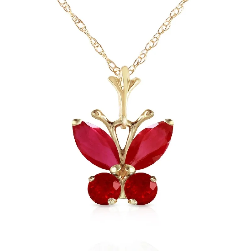 custom birthstone crystal necklace-0.6 Carat 14K Gold Butterfly Necklace Natural Ruby