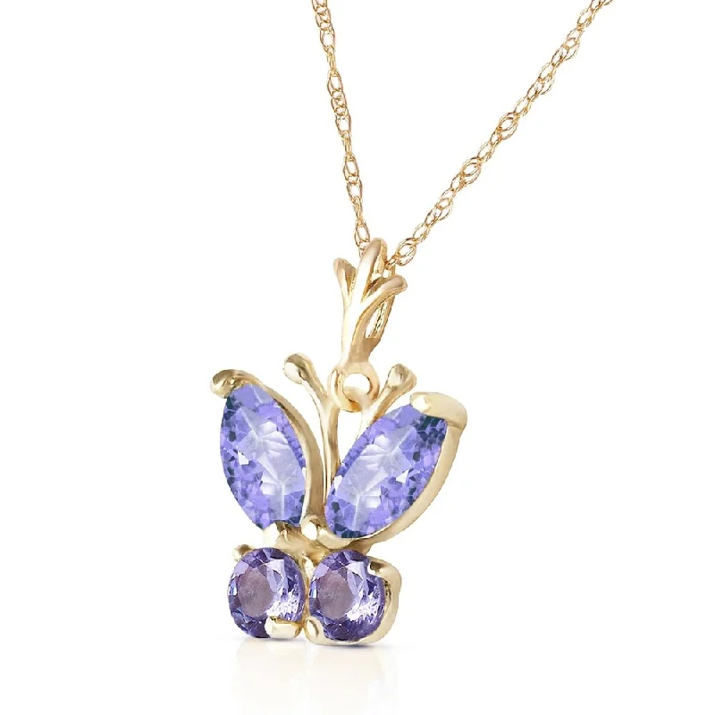 long gemstone necklace for women-0.6 Carat 14K Solid Gold Butterfly Necklace Tanzanite