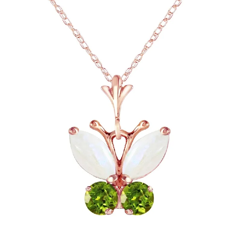 sterling silver pendant with gemstone-0.7 Carat 14K Rose Gold Butterfly Necklace Opal Peridot