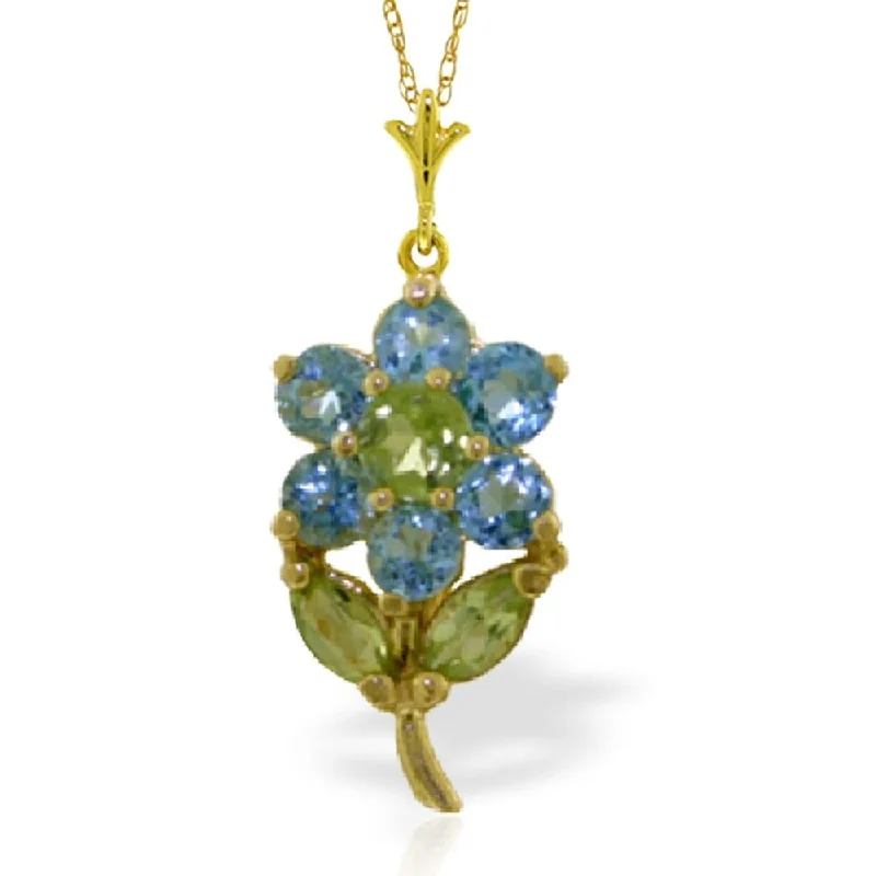 gemstone infinity necklace-1.06 Carat 14K Gold Flower Necklace Blue Topaz Peridot