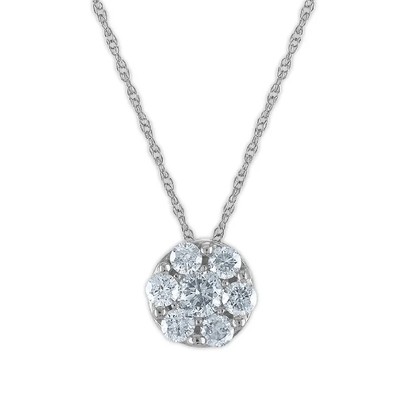 custom zodiac birthstone necklace-1/2 CTW Diamond Cluster 18-inch Pendant in 10KT White Gold