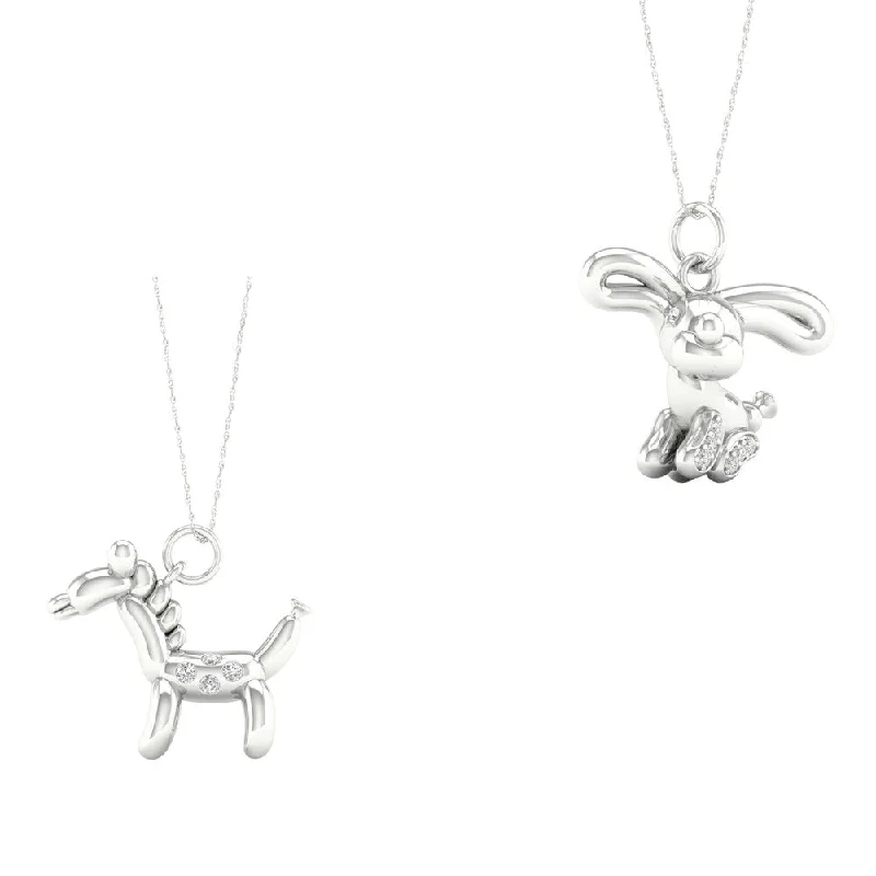 elegant long pendant necklace for women-1/20ct TDW Diamond Balloon Charm Animal Pendant in Sterling Silver- Horse and Dog