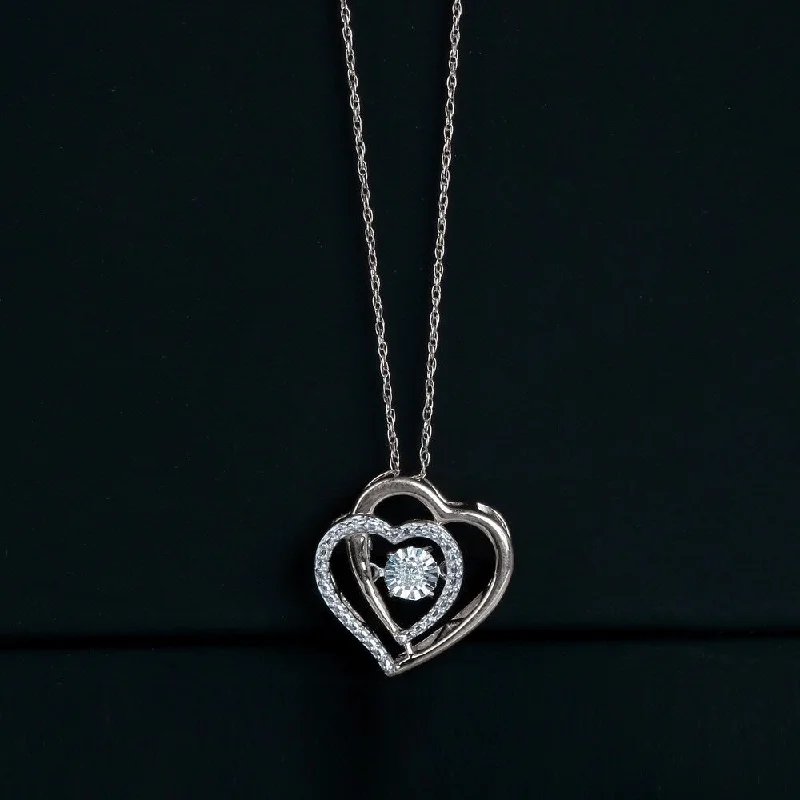 gold bar necklace with initials-1/20ct TDW Diamond Double Heart Necklace in Silver by De Couer