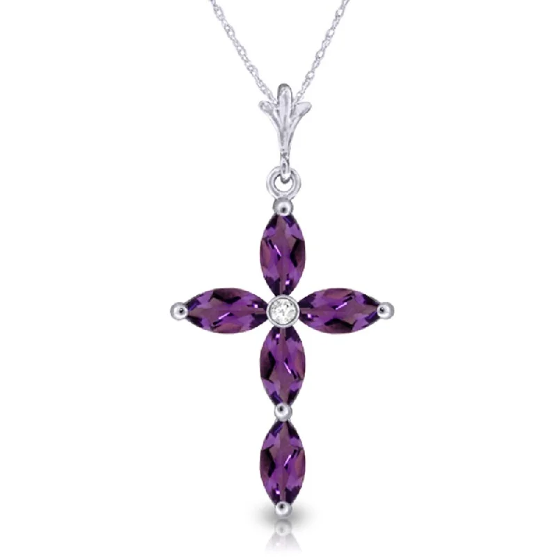 sterling silver charm pendant necklace-1.23 Carat 14K White Gold Necklace Natural Diamond Purple Amethyst