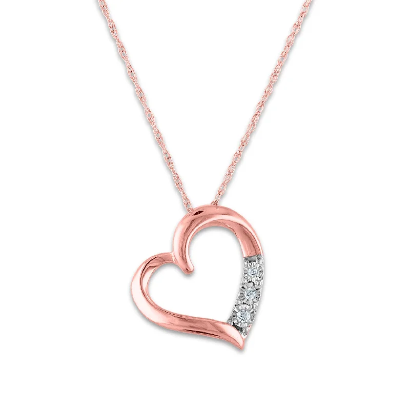 silver and gold pendant necklace-1/30 CTW Diamond Heart 18-inch Pendant in 10KT Rose Gold