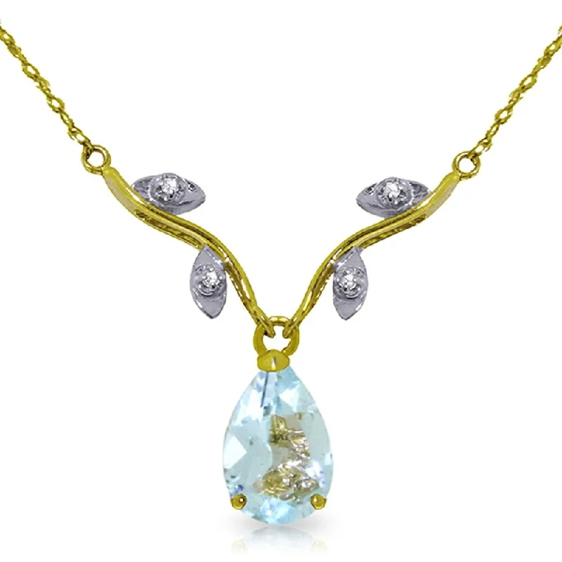 personalized pendant necklace for daughter-1.52 Carat 14K Gold Necklace Natural Diamond Aquamarine