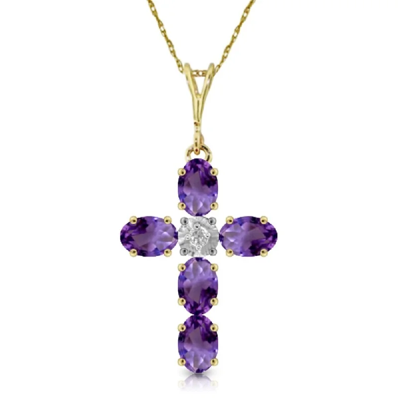 men’s custom engraved heart necklace-1.75 Carat 14K Gold Cross Necklace Natural Diamond Purple Amethyst