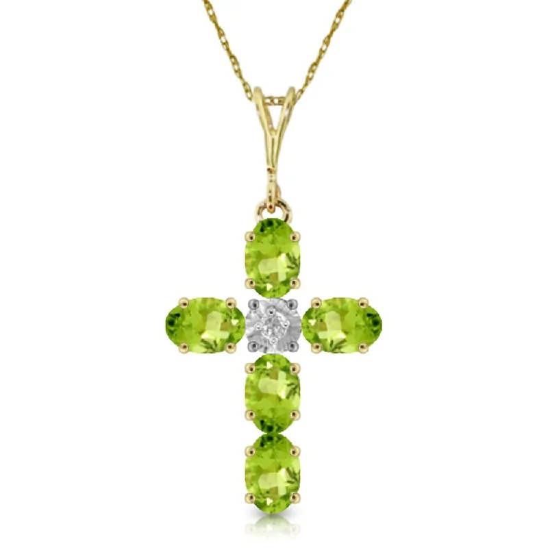 engraved name charm necklace for women-1.88 Carat 14K Gold Cross Necklace Natural Diamond Peridot