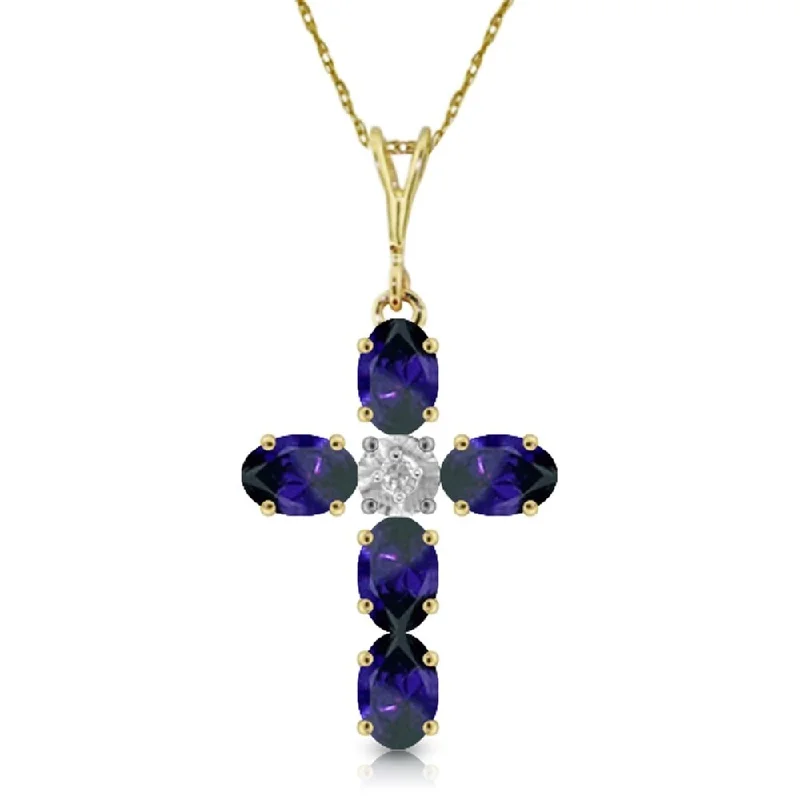 silver teardrop pendant necklace-1.88 Carat 14K Solid Gold Cross Necklace Natural Diamond Sapphire