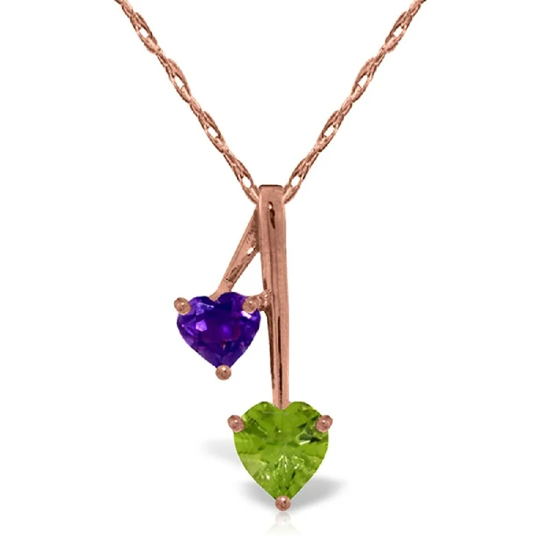 custom heart pendant necklace for mom-14K Rose Gold Hearts Necklace w/ Natural Amethysts & Peridot