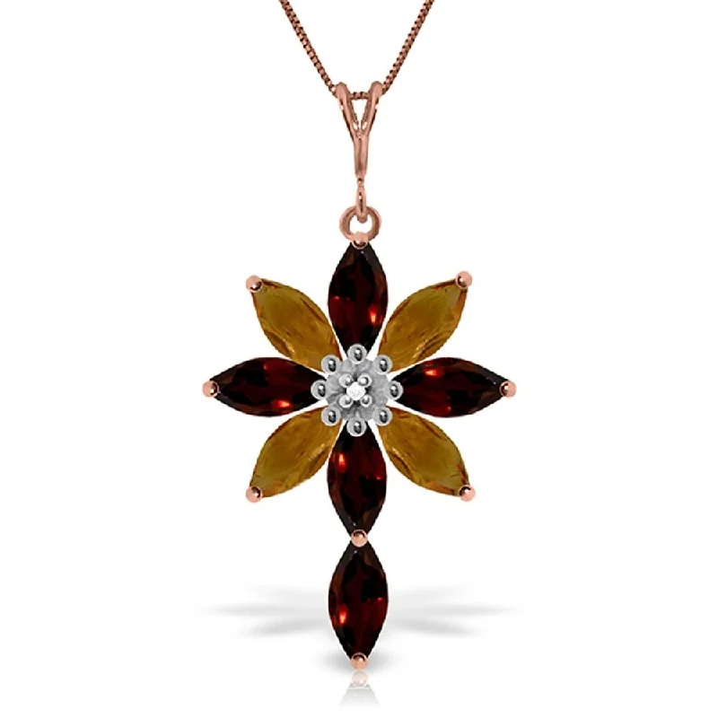 personalized angel wing necklace-14K Rose Gold Necklace w/ Diamond, Garnets & Citrines