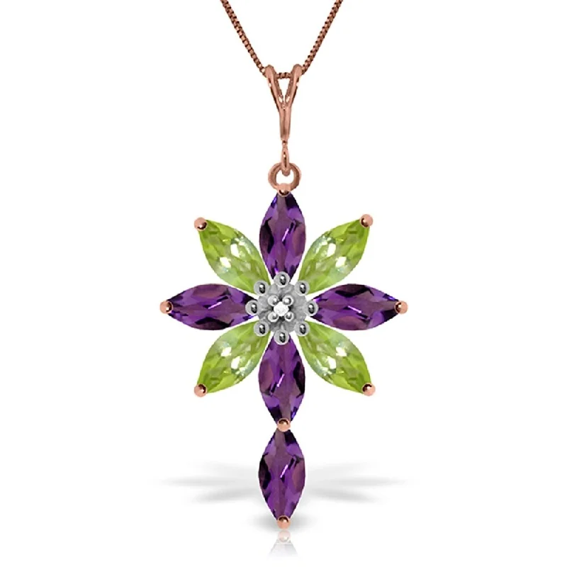 customized birthstone bar necklace-14K Rose Gold Necklace w/ Diamond, Purple Amethyst & Peridot