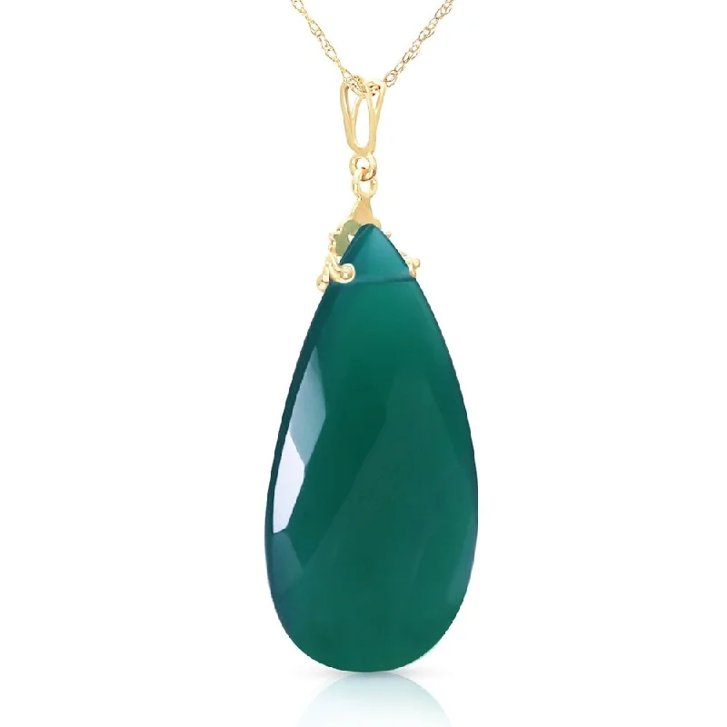 silver heart-shaped necklace with engraving-14K Solid Gold Necklace with Briolette 31x16 mm Deep Green Chalcedony