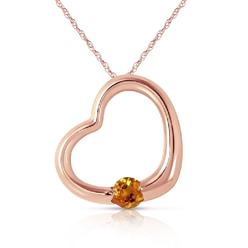 custom initials pendant for him-14K Solid Rose Gold Heart Necklace with Natural Citrine