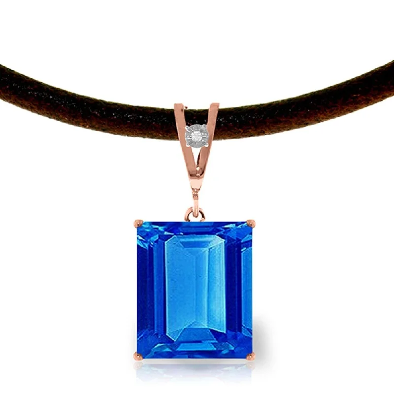 dainty rose gold necklace-14K Solid Rose Gold & Leather Necklace withDiamond & Blue Topaz