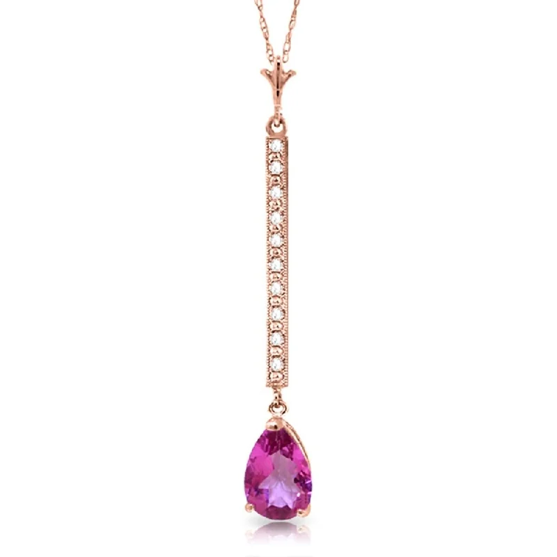 custom name bar pendant necklace-14K Solid Rose Gold Necklace with Diamonds & Pink Topaz