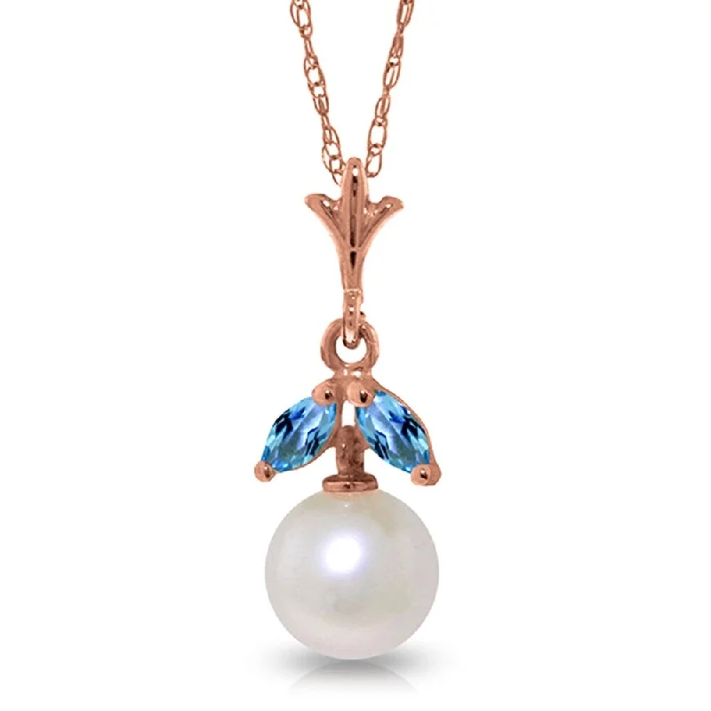 celestial necklace with stars and moon-14K Solid Rose Gold Necklace with Natural pearl & Blue Topaz