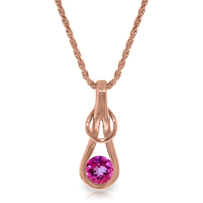 engraved diamond pendant necklace-14K Solid Rose Gold Necklace with Natural Pink Topaz