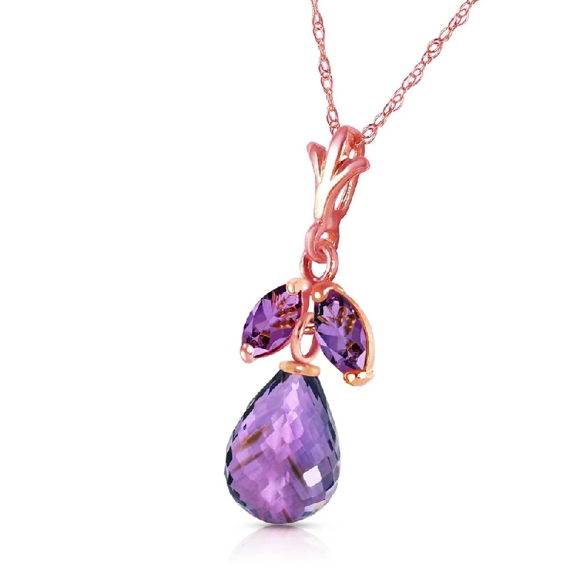 gold diamond pendant necklace-14K Solid Rose Gold Necklace with Natural Purple Amethysts