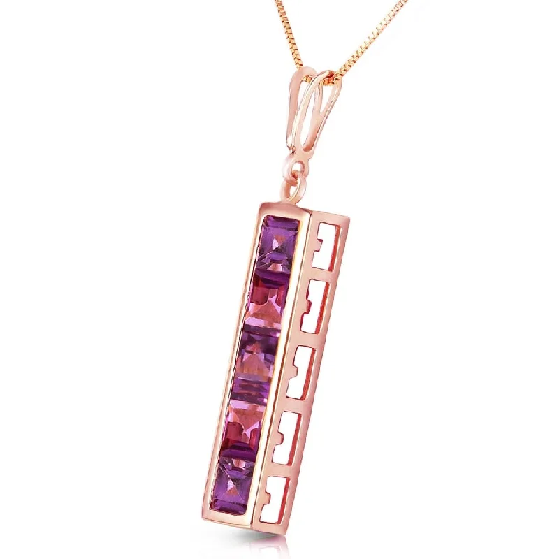 personalized name bar necklace for her-14K Solid Rose Gold Necklace with Natural Purple Amethysts