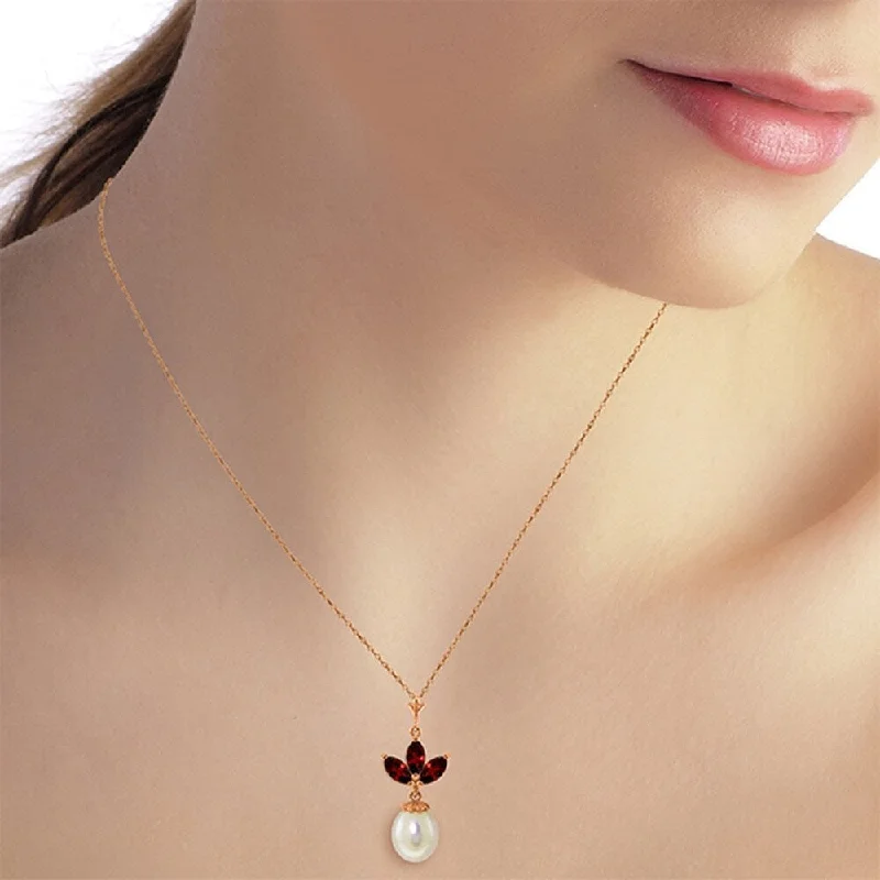 gold moon pendant necklace-14K Solid Rose Gold Necklace with pearl & Garnets