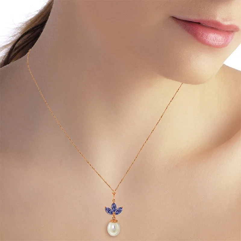 delicate star charm necklace-14K Solid Rose Gold Necklace with pearl & Tanzanites