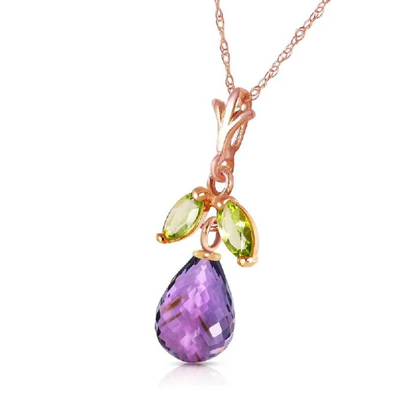 personalized couples’ infinity necklace-14K Solid Rose Gold Necklace with Purple Amethyst & Peridots