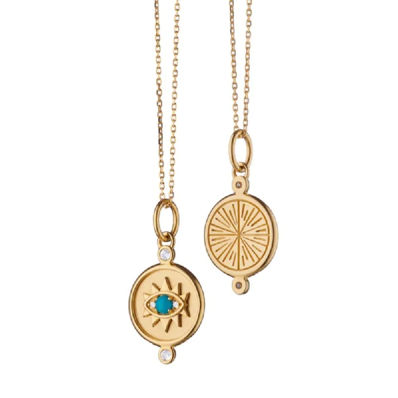 large circle pendant necklace-Monica Rich Kosann Mini "Protect" Evil Eye Charm Necklace in 18K Yellow Gold