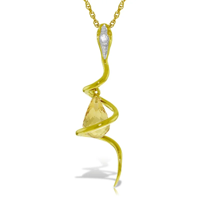 silver moon pendant necklace-2.28 Carat 14K Solid Gold Dangling Natural Citrine & Diamond Necklace