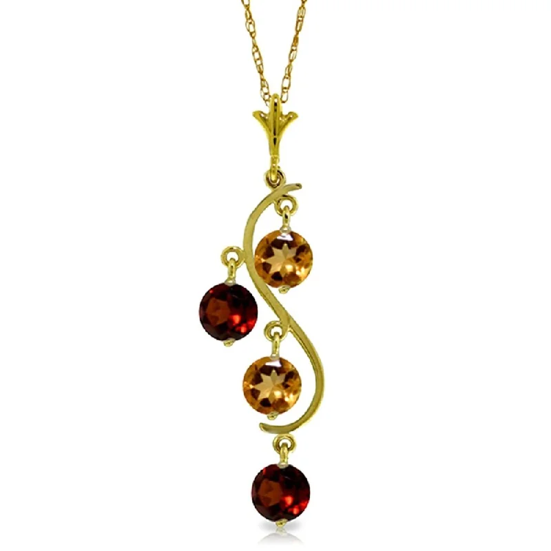 vintage gold coin necklace-2.3 Carat 14K Gold Necklace Natural Citrine Garnet