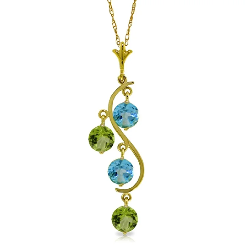 statement silver pendant necklace-2.3 Carat 14K Gold Necklace Natural Peridot Blue Topaz