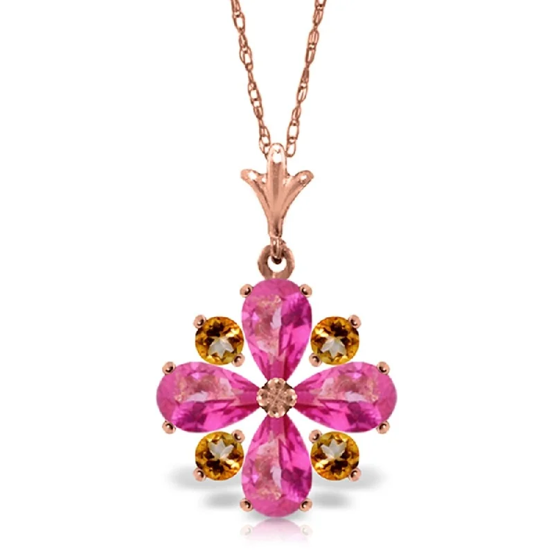 customized silver heart pendant necklace-2.43 Carat 14K Rose Gold Necklace Natural Pink Topaz Citrine