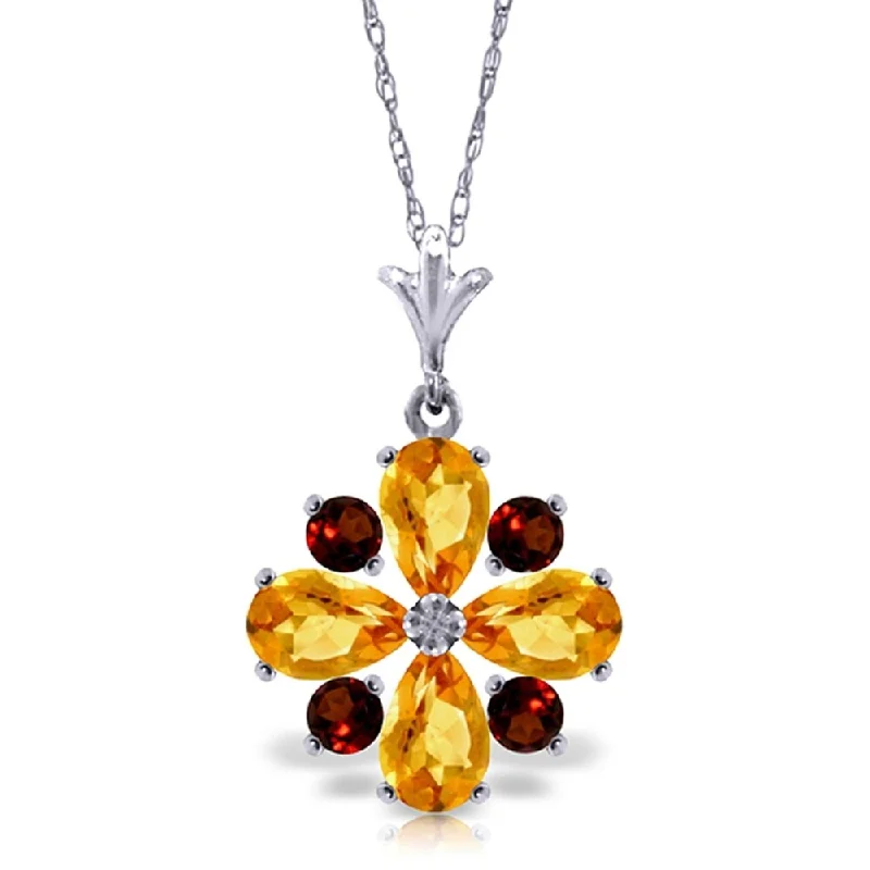 silver long chain pendant necklace-2.43 Carat 14K White Gold All The Kings Men Citrine Garnet Necklace