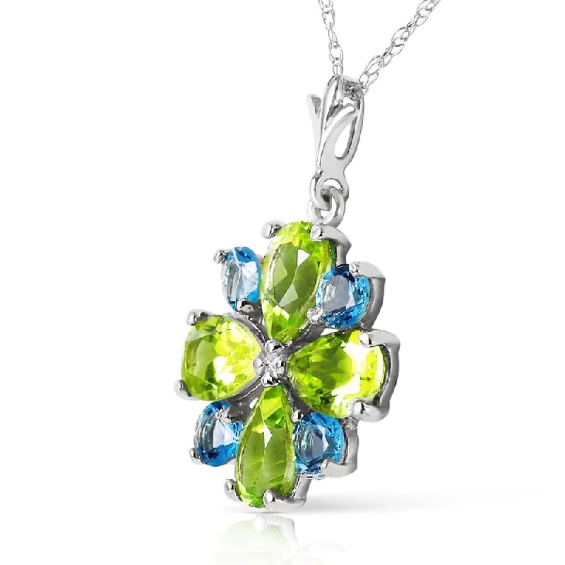 personalized crystal bar necklace-2.43 CTW 14K Solid White Gold Necklace Peridot Blue Topaz