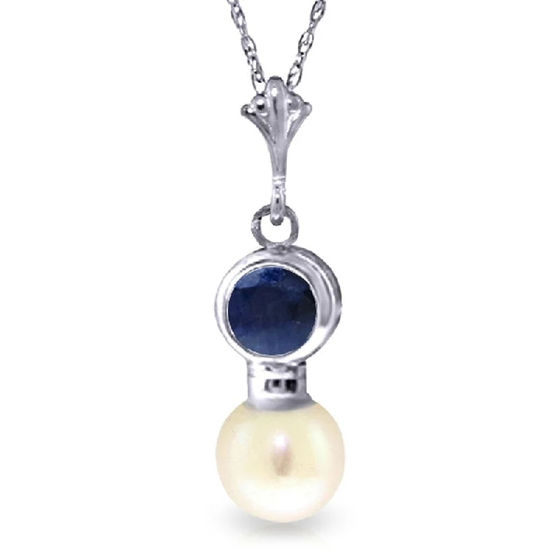 silver custom name charm necklace-2.48 Carat 14K White Gold Necklace Sapphire Pearl