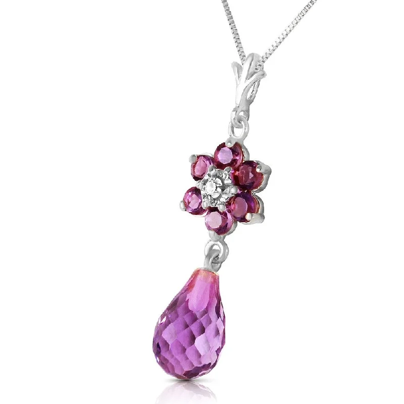 celestial gold pendant necklace-2.78 Carat 14K Solid White Gold Necklace Natural Amethyst Diamond