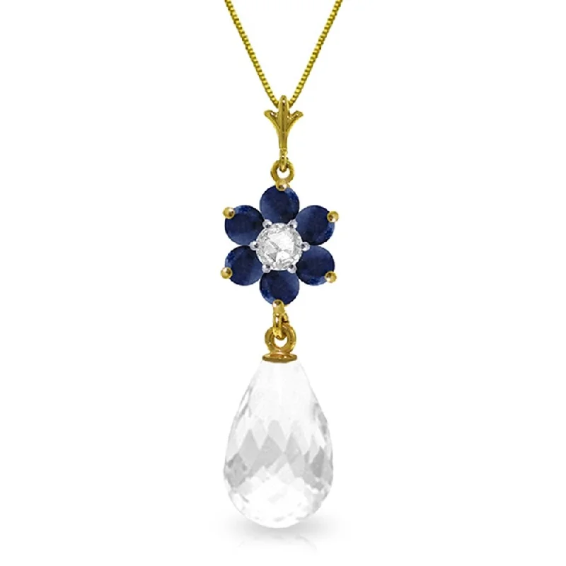 personalized heart-shaped crystal necklace-2.78 CTW 14K Solid Gold Necklace Sapphire, White Topaz Diamond